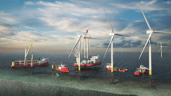 Five stages in the lifecycle of an offshore wind farm.