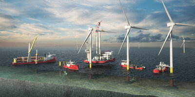 Five stages in the lifecycle of an offshore wind farm.