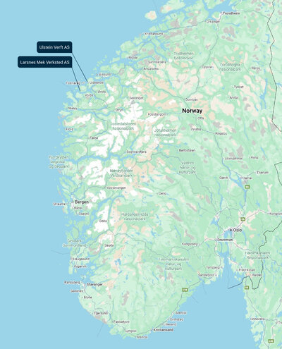 Kart sør norge UVE og Larsnes Mek