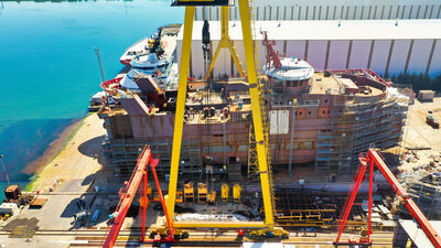 Bluewild's fishing vessel of Ulstein design under construction.
