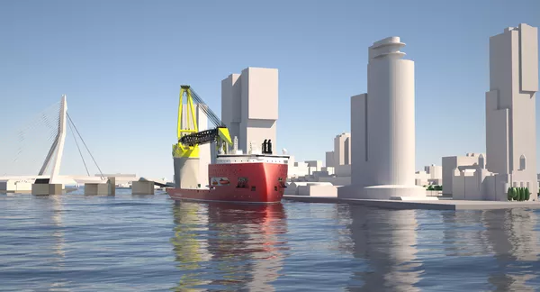 The ULSTEIN HX122 and the Rotterdam skyline crop