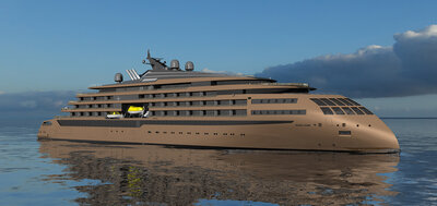 The ULSTEIN CX136 slicing through calm waters.