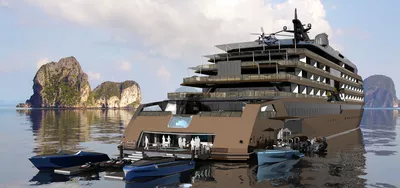 Beach club aft on the CX136 in connection with marina for sporting activities.