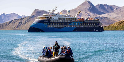 An 'Ocean Victory' Zodiac excursion in South Georgia. Photo: Albatros Expeditions.