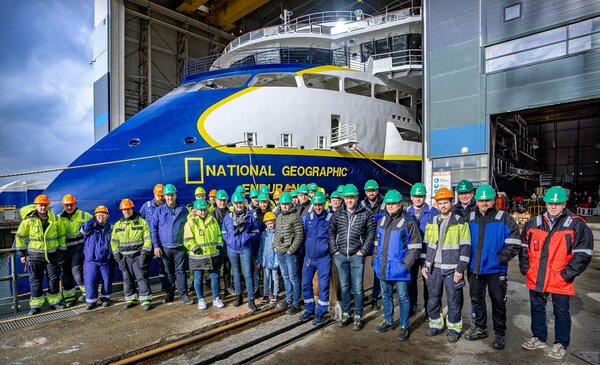 Team photo of the Ulstein Verft project team involved in the completion of the National Geographic Endurance.