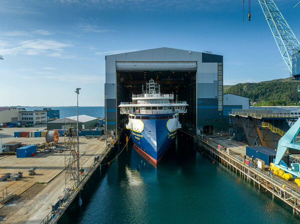 National Geographic Resolution hits the water. Photo: Ulstein Group/Per Eide Studio
