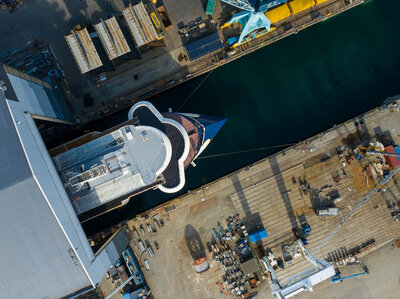 Slowly coming out of the shadows of the dock hall. Photo: Ulstein Group/Per Eide Studio