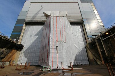The next expedition cruise vessel for Lindblad Expeditions hiding in our dock hall