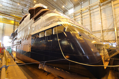 The aft port side of the National Geographic Resolution, 12 April 2021.