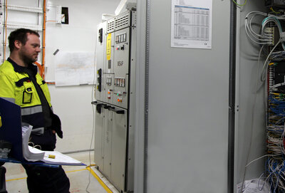 One of the twelve IO cabinets being prepared on the Nexans Aurora