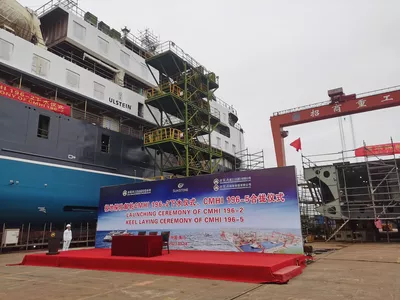 Sylvia Earle (left) and Ocean Odyssey (right), in different phases of construction.