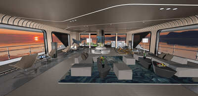 Designer's sketch of an upper deck lounge.