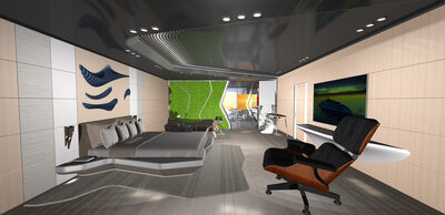 Details from the bedroom in the Owners suite on a CX128 yacht