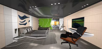 Details from the bedroom in the Owners suite on a CX128 yacht