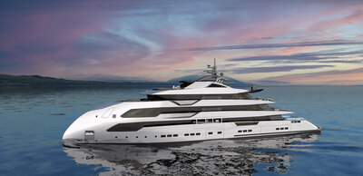 Designer's illustration on a CX124 X-BOW® yacht design from ULSTEIN.