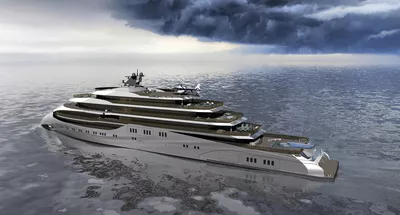 An ULSTEIN CX110 design, a 110m private yacht or exploration cruise vessel..