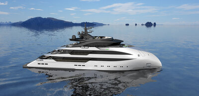 An ULSTEIN CX128 yacht as seen from the Star Board side.