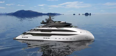 An ULSTEIN CX128 yacht as seen from the Star Board side.