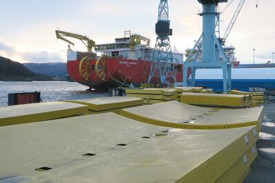 The MAATS carousel bits and pieces quayside at Ulstein Verft. Photo: Jonn Gunnar Bjørkedal.