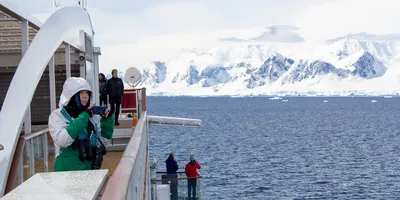 With observation wings for the passengers, it is possible to get views from an angle outside the ship’s side, here on the 'Greg Mortimer'. Photo by Kristian Yksnøy.