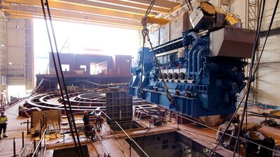 The third of six diesel engines heading for its final position on the Nexans Aurora.