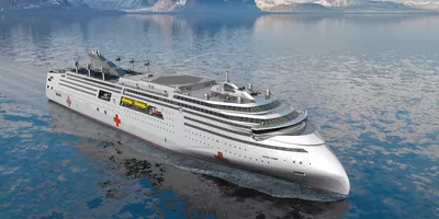 A hospital and aid ship based on a RoPax RX107 design platform