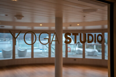 Glass doors to the yoga studio.