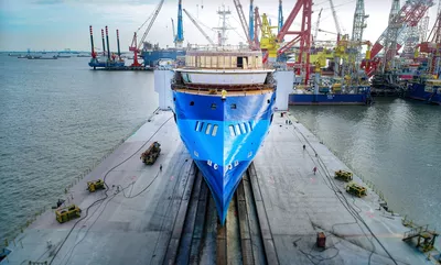 The ULSTEIN X-BOW® of the expedition cruise vessel Ocean Victory, a 2021 delivery..