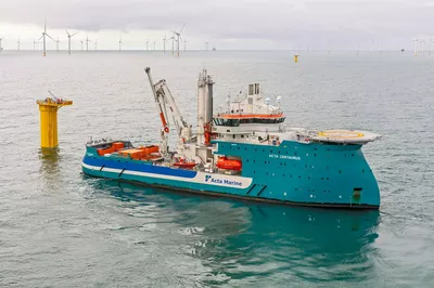 Acta Centaurus, an offshore wind service vessel owned by Acta Marine, photo: Flying Focus.