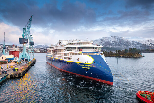 Getting positioned quayside at Ulstein Verft. Photo: Per Eide Studio.