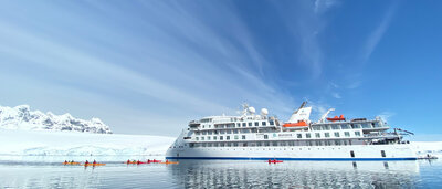 Kayaking in the Antarctica, photo Aurora Expeditions.