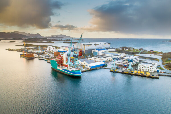 The offshore wind vessel 'Acta Centaurus' quayside at Ulstein Verft, December 2018. Photo by Per Eide Studio.