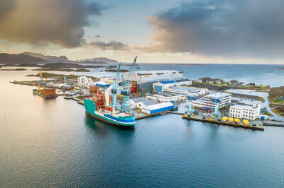 The offshore wind vessel 'Acta Centaurus' quayside at Ulstein Verft, December 2018. Photo by Per Eide Studio.
