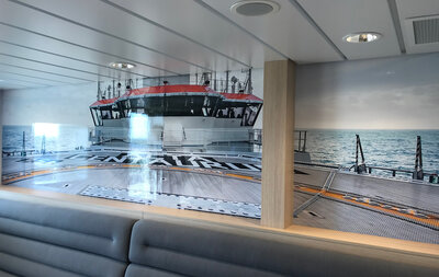 Cool, and huge, wall photo in the heli reception.