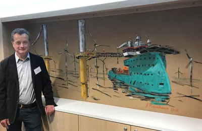 Lady sponsor Marianne van Oord gave this fantastic wall painting to the vessel. The artist is Jeroen Hermkens, a 'house artist' for van Oord.