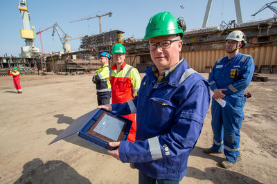 Ulstein project manager, Hans Karsten Voldsund, on the occasion of the keel laying ceremony.