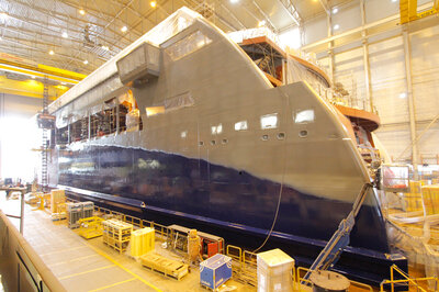 The port side sparkling in fresh paint.