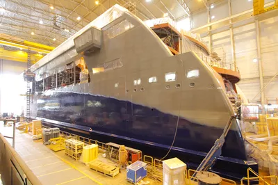 The port side sparkling in fresh paint.