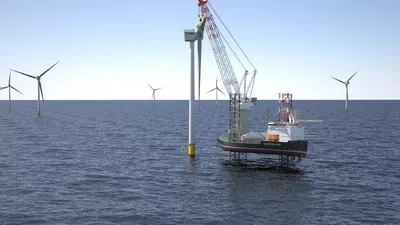 ULSTEIN J102 jack-up vessel: Installation at Offshore Wind Farm, 15 MW turbines.