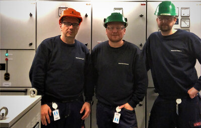 Ulstein service personnel, Darko Skaron, Vegard Djupvik and Kristian Yksnøy, on the ‘Seven Viking’ during sea trial after conversion to the new hybrid solution.