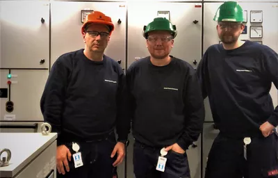 Ulstein service personnel, Darko Skaron, Vegard Djupvik and Kristian Yksnøy, on the ‘Seven Viking’ during sea trial after conversion to the new hybrid solution.