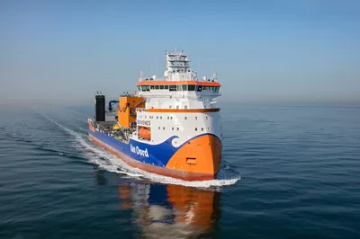 The subsea rock installation vessel 'Bravenes', designed by Ulstein for Van Oord.
