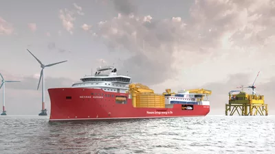 Nexans' new cable laying vessel at an offshore wind farm.