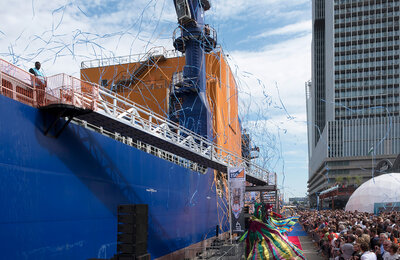 Naming ceremony of the Ulstein designed SRI vessel Bravenes, owned by Van Oord.
