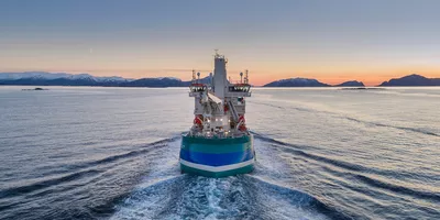 Acta Auriga leaving the construction yard, Ulstein Verft, for her new work base at Eemshaven.