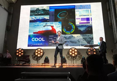 Eggs Paal Holter presenting Ulstein's marine automation system at the DOGA award.