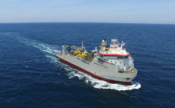 Aerial view of the rock installation vessel Adhémar de Saint-Venant, owned by Jan de Nul Group.