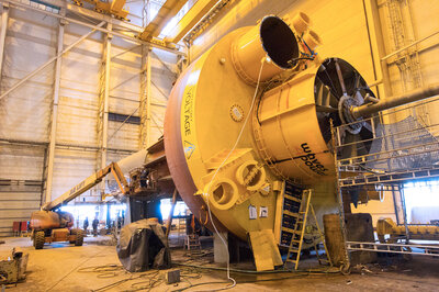 Wave power plant undergoing repairs.