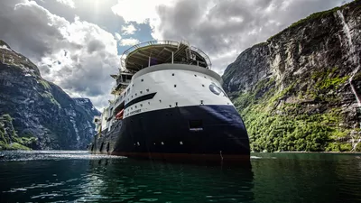Island Performer in the fjord of Geiranger