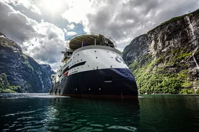 Island Performer in the fjord of Geiranger